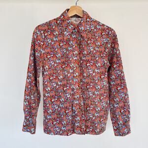 Vintage 70s Land N Sea Floral Button Up Collared Shirt Cotton Sz 34 S/M Retro